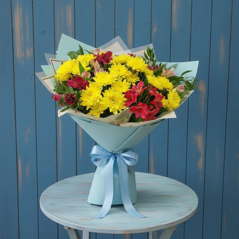 Букет цветов из: Альстромерии и Хризантемы в городе Грязи
