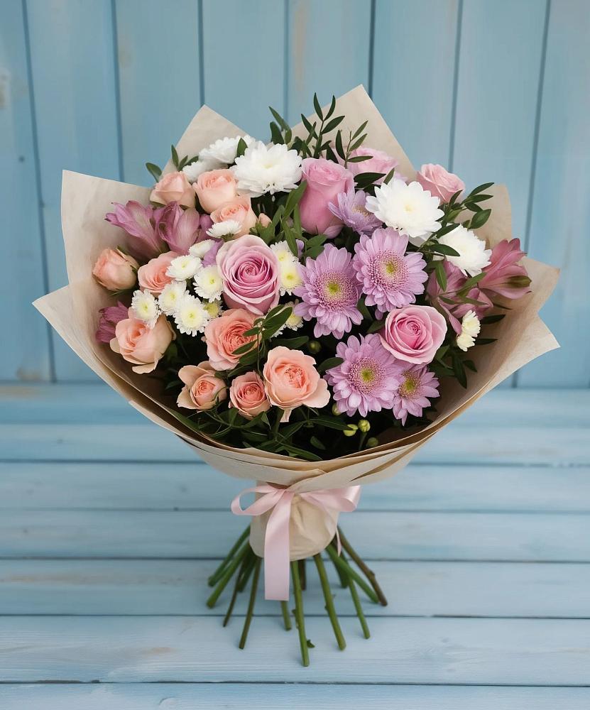 Букет цветов из: Хризантемы, Розы и Альстромерии в городе Грязи