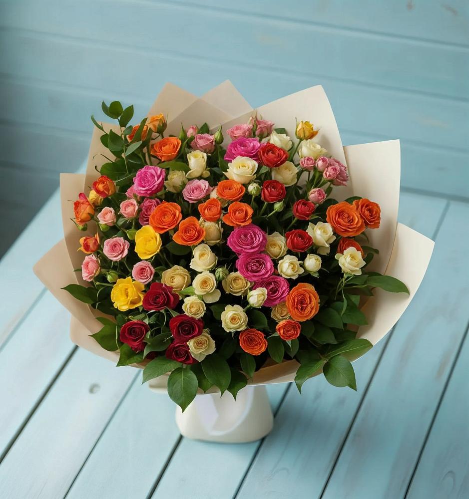 Букет Микс из разноцветных кустовых роз в городе Грязи