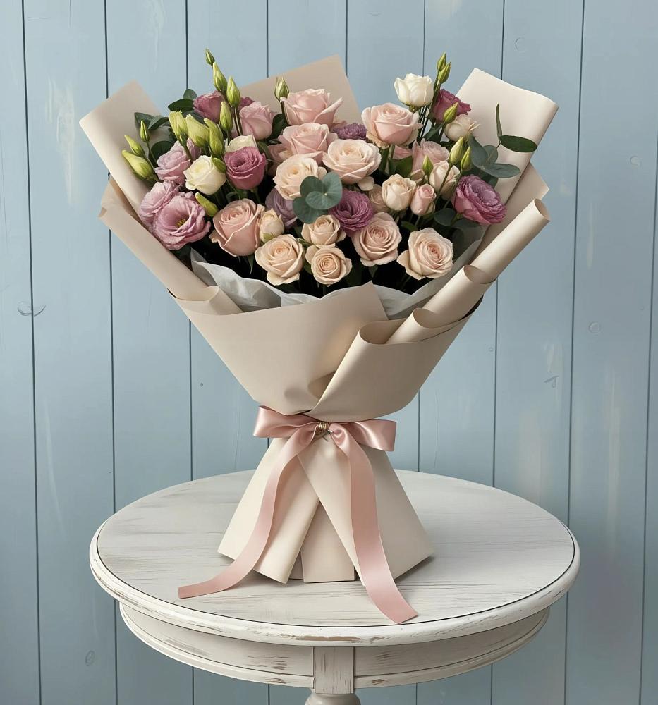 Букет цветов из: Розы и Лизиантусы в городе Грязи